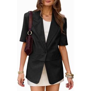 imageCicy Bell Womens Dressy Casual Short Sleeve Blazer Summer Oversized Loose Fit Work Office Lapel Suit JacketBlack