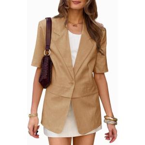 imageCicy Bell Womens Dressy Casual Short Sleeve Blazer Summer Oversized Loose Fit Work Office Lapel Suit JacketDark Khaki