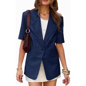 imageCicy Bell Womens Dressy Casual Short Sleeve Blazer Summer Oversized Loose Fit Work Office Lapel Suit JacketNavy