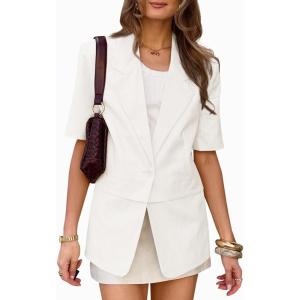 imageCicy Bell Womens Dressy Casual Short Sleeve Blazer Summer Oversized Loose Fit Work Office Lapel Suit JacketWhite