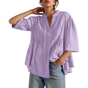 imageCicy Bell Womens Peplum Button Down Shirts Summer V Neck Half Sleeve Blouses Dressy Casual Flowy Babydoll TopsViolet