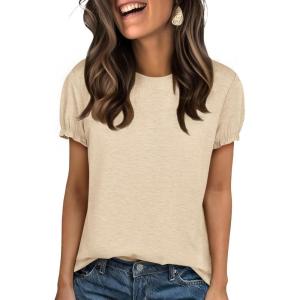 imageCicy Bell Womens Ruffle Short Sleeve T Shirt Summer Casual Crew Neck Tops Loose Fit Basic TeesApricot