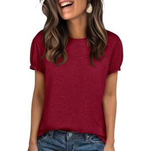 imageCicy Bell Womens Ruffle Short Sleeve T Shirt Summer Casual Crew Neck Tops Loose Fit Basic TeesWine Red