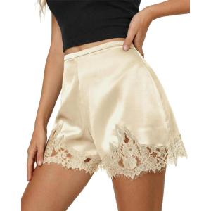 imageCicy Bell Womens Satin Silk Lace Shorts Y2K Micro Mini Shorts Low Rise Coquette Lounge Half Slip French Knickers Pj BottomsBeige