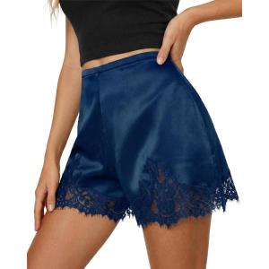 imageCicy Bell Womens Satin Silk Lace Shorts Y2K Micro Mini Shorts Low Rise Coquette Lounge Half Slip French Knickers Pj BottomsNavy