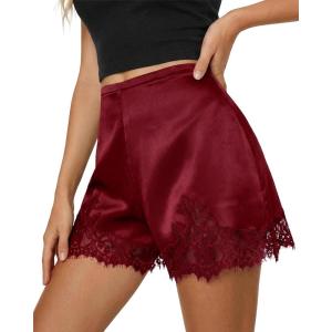 imageCicy Bell Womens Satin Silk Lace Shorts Y2K Micro Mini Shorts Low Rise Coquette Lounge Half Slip French Knickers Pj BottomsWine Red