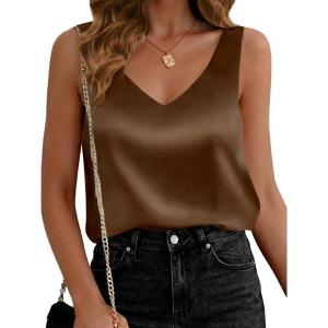 imageCicy Bell Womens Silk Satin Tank Tops V Neck Dressy Casual Camisole Blouses Summer Corporate OutfitsCoffee