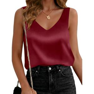 imageCicy Bell Womens Silk Satin Tank Tops V Neck Dressy Casual Camisole Blouses Summer Corporate OutfitsRed