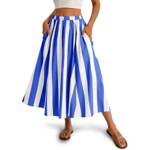 imageCicy Bell Womens Summer Striped Maxi Skirts ALine Elastic Waist Flowy Skirt Beach Vacation OutfitsBlue