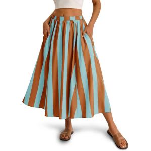 imageCicy Bell Womens Summer Striped Maxi Skirts ALine Elastic Waist Flowy Skirt Beach Vacation OutfitsBrown