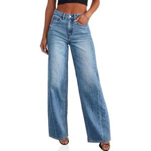 imageCicy Bell Womens Wide Leg Jeans High Waisted Boyfriends Baggy Stretchy Denim Pants with PocketsBlue