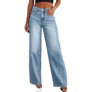 imageCicy Bell Womens Wide Leg Jeans High Waisted Boyfriends Baggy Stretchy Denim Pants with PocketsLight Blue