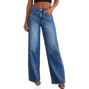 imageCicy Bell Womens Wide Leg Jeans High Waisted Boyfriends Baggy Stretchy Denim Pants with PocketsNavy