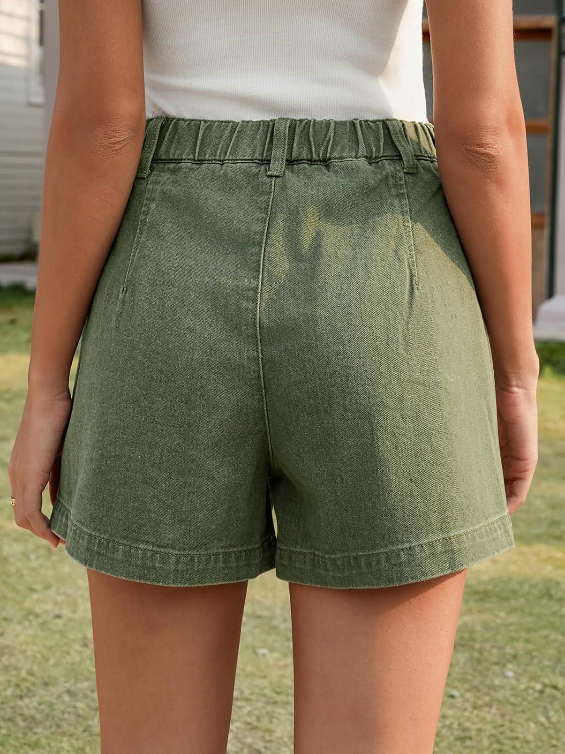 imageCicy Bell Womens Baggy High Waisted Jean Shorts Summer Wide Leg Jorts Casual Vintage Denim ShortsArmy Green