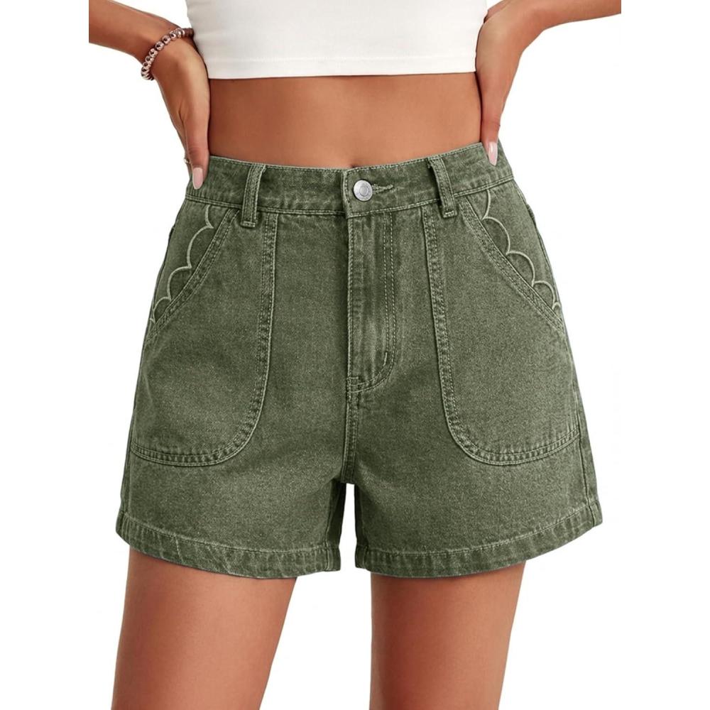 imageCicy Bell Womens Baggy High Waisted Jean Shorts Summer Wide Leg Jorts Casual Vintage Denim ShortsArmy Green