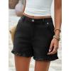 imageAoysky Womens Summer Ruffle Denim Shorts Cute High Waisted Cotton Short Jeans with PocketsBlack