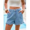 imageAoysky Womens Summer Ruffle Denim Shorts Cute High Waisted Cotton Short Jeans with PocketsBlue