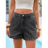 imageAoysky Womens Summer Ruffle Denim Shorts Cute High Waisted Cotton Short Jeans with PocketsGrey