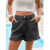 imageAoysky Womens Summer Ruffle Denim Shorts Cute High Waisted Cotton Short Jeans with PocketsGrey