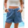 imageAoysky Womens Summer Ruffle Denim Shorts Cute High Waisted Cotton Short Jeans with PocketsJean Blue
