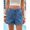 imageAoysky Womens Summer Ruffle Denim Shorts Cute High Waisted Cotton Short Jeans with PocketsJean Blue
