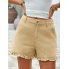 imageAoysky Womens Summer Ruffle Denim Shorts Cute High Waisted Cotton Short Jeans with PocketsKhaki