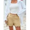 imageAoysky Womens Summer Ruffle Denim Shorts Cute High Waisted Cotton Short Jeans with PocketsKhaki