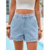 imageAoysky Womens Summer Ruffle Denim Shorts Cute High Waisted Cotton Short Jeans with PocketsLight Blue