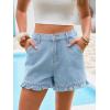 imageAoysky Womens Summer Ruffle Denim Shorts Cute High Waisted Cotton Short Jeans with PocketsLight Blue