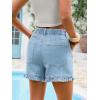 imageAoysky Womens Summer Ruffle Denim Shorts Cute High Waisted Cotton Short Jeans with PocketsLight Blue