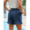 imageAoysky Womens Summer Ruffle Denim Shorts Cute High Waisted Cotton Short Jeans with PocketsNavy