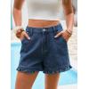 imageAoysky Womens Summer Ruffle Denim Shorts Cute High Waisted Cotton Short Jeans with PocketsNavy