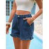 imageAoysky Womens Summer Ruffle Denim Shorts Cute High Waisted Cotton Short Jeans with PocketsNavy