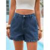 imageAoysky Womens Summer Ruffle Denim Shorts Cute High Waisted Cotton Short Jeans with PocketsNavy