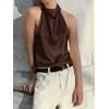 imageCicy Bell Women Summer Satin Halter Tank Tops Y2k Going Out High Mock Neck Backless Cami Shirts Cute Party Camisole TopsBrown
