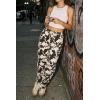 imageCicy Bell Womens Leopard Barrel Jeans High Waisted Drawstring Cropped Wide Leg Cheetah Print Denim Pants with PocketsBeige
