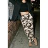 imageCicy Bell Womens Leopard Barrel Jeans High Waisted Drawstring Cropped Wide Leg Cheetah Print Denim Pants with PocketsBeige