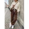 imageCicy Bell Womens Leopard Barrel Jeans High Waisted Drawstring Cropped Wide Leg Cheetah Print Denim Pants with PocketsBrown