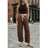 imageCicy Bell Womens Leopard Barrel Jeans High Waisted Drawstring Cropped Wide Leg Cheetah Print Denim Pants with PocketsBrown