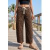 imageCicy Bell Womens Leopard Barrel Jeans High Waisted Drawstring Cropped Wide Leg Cheetah Print Denim Pants with PocketsBrown
