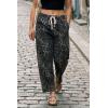 imageCicy Bell Womens Leopard Barrel Jeans High Waisted Drawstring Cropped Wide Leg Cheetah Print Denim Pants with PocketsGrey