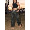 imageCicy Bell Womens Leopard Barrel Jeans High Waisted Drawstring Cropped Wide Leg Cheetah Print Denim Pants with PocketsGrey