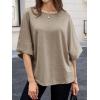 imageCicy Bell Womens Oversized Half Sleeve TShirts Summer Casual Crew Neck Tshirt Loose Fit Side Slit Tee TopsKhaki