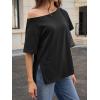 imageCicy Bell Womens Oversized TShirts Short Sleeve Summer Casual One Shoulder Tops Side Split Loose Fit TeesBlack