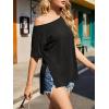 imageCicy Bell Womens Oversized TShirts Short Sleeve Summer Casual One Shoulder Tops Side Split Loose Fit TeesBlack