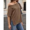 imageCicy Bell Womens Oversized TShirts Short Sleeve Summer Casual One Shoulder Tops Side Split Loose Fit TeesBrown