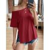 imageCicy Bell Womens Oversized TShirts Short Sleeve Summer Casual One Shoulder Tops Side Split Loose Fit TeesWine Red