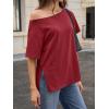 imageCicy Bell Womens Oversized TShirts Short Sleeve Summer Casual One Shoulder Tops Side Split Loose Fit TeesWine Red