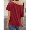 imageCicy Bell Womens Oversized TShirts Short Sleeve Summer Casual One Shoulder Tops Side Split Loose Fit TeesWine Red