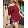 imageCicy Bell Womens Oversized TShirts Short Sleeve Summer Casual One Shoulder Tops Side Split Loose Fit TeesWine Red